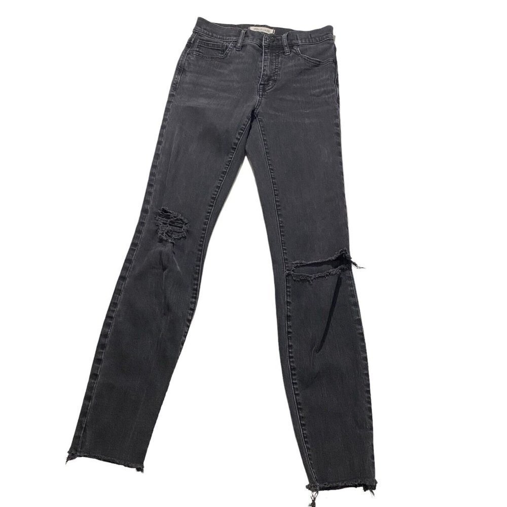 Madewell Women 9" High Riser Skinny Skinny Grey Jeans Sz 24 x27 Raw Hem Denim